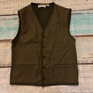 Orvis Men Olive Green Brown Herringbone Wool Blend Hunting Outdoors Vest Medium - Picture 1 of 7