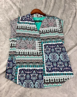 Top para mujer Van Heusen multicolor manga corta cuello en V talla M cachemira boho verde azulado Foto 1 de 4