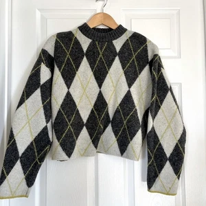 Pringle of Scotland X H&M Wool Sweater Argyle Gray White Academia Preppy Sz XS - Picture 1 of 7
