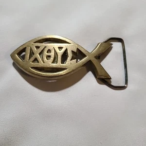 Vintage Ichthus Jesus Fish Ixoye Christian Symbol Baron Brass Belt Buckle 1978 - Picture 1 of 9