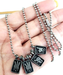 Vintage WWJD Sign Language Pewter Charm Necklace 20" Silver Tone Ball Chain - Picture 1 of 4