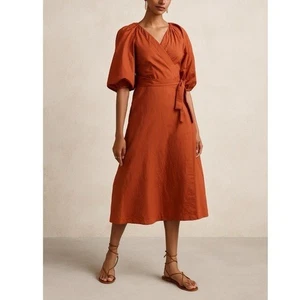 Vestido midi Banana Republic alto blusa manga abullonada envolvente atado - Imagen 1 de 6