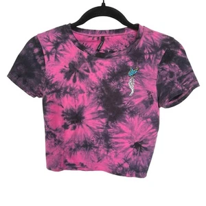 Black Pink Tie Dye Skull Skeleton Baby Tee Butterfly Goth Cropped T-Shirt Medium - Picture 1 of 8