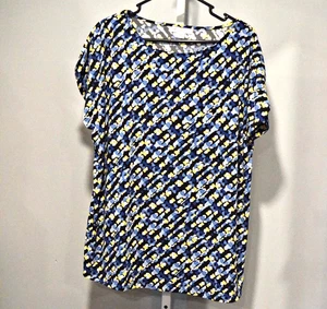 Liz Claiborne 2X Oberteil schwarz/blau abstrakter Druck Pullover dehnbar Flügelärmel - Bild 1 von 3