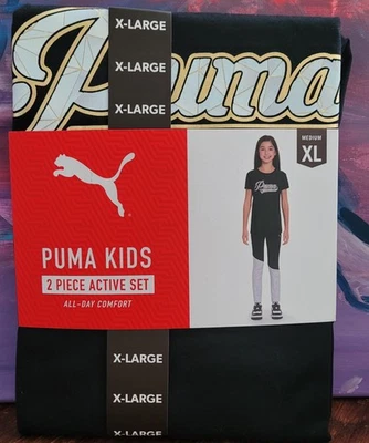 Puma Niñas Conjunto Activo Talla XL 14/16 Negro 2 Piezas Top y Legging Conjunto Cómodo Foto 1 de 2