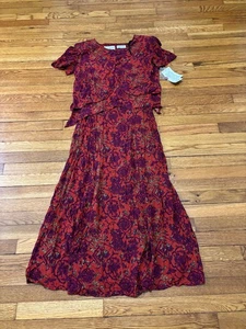 Vintage Karin Stevens Damen Prärie Kleid Gr. 12 rot Blumen romantisch Landhaus neu mit Etikett - Bild 1 von 12
