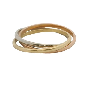 Solid 18kt Yellow, Rose, and White Gold Thin Trinity Roll-On Ring Size 8 - Picture 1 of 6