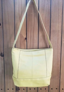 Y2K THE SAK gelbe Leder Schultertasche mit lila Sternennaht & geflochtenem Reißverschlusszug - Bild 1 von 12