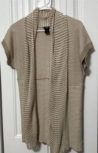 Cárdigan abierto Ann Taylor Loft encogido de hombros manga corta beige grande pequeñas rayas - Imagen 1 de 6