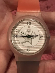 Vintage 80's Ton Sur Ton Red/Blue/White Face Clear Jelly Band Watch Swiss Made - Picture 1 of 19