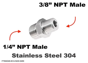 1/4" NPT Male to 3/8" NPT Male Stainless Sensor Adaptor Fittings Conversion - Picture 1 of 4