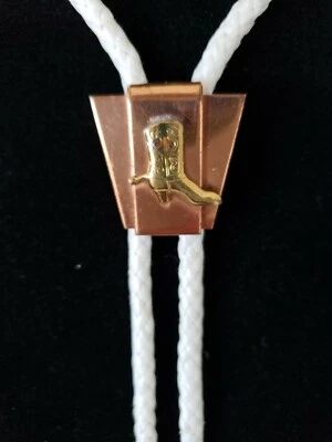 Gravata bolo vintage nylon branco cobre ouro metal design bota 14 "Gota - Imagem 1 de 4