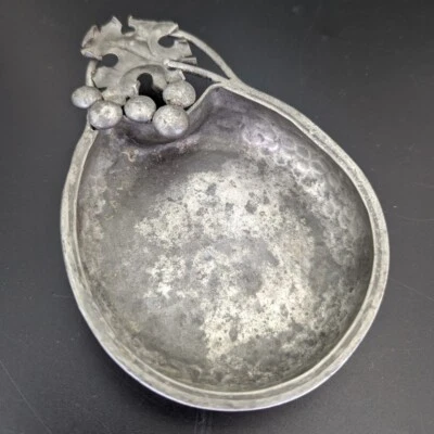 Nekrassoff Hammered Pewter  Metal Trinket Dish Grape Leaf Motif Vintage - Image 1 of 4