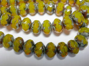 25 8x6 mm Zitronengelb Picasso Tschechische Glas Rondelle Perlen - Bild 1 von 1