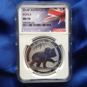 2016 (P) AUSTRALIA S$1 SILVER KOALA,1 oz, NGC MS70, FLAG LABEL - Picture 1 of 4