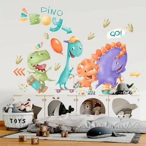 Dinosaur Rex Wall Decal for Boy Kids Cartoon Dino on Skateboard Sticker on Wall - Bild 1 von 5