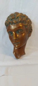 Büste Griechischer Gott Wandmaske Achatit Gold/Grün Handmade Vintage ca.60 J.  - Picture 1 of 8