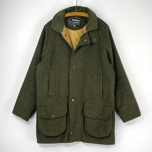Barbour Loden Tweed Coat Mens Large Green Check Shooting Hunting Field Jacket - Picture 1 of 23