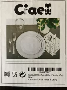 Ciaell 250PCS Plastic Plates - Party Plates - White and Silver (25 Guests) - Picture 1 of 1