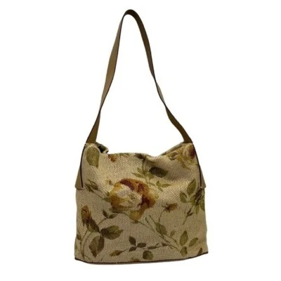 Francesco Biasia Floral Bolso de Hombro Cartera Tejido Cuero Rosa Beige Italia Foto 1 de 4