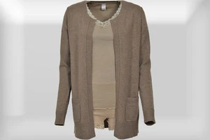 Kaschmir Strickjacke Marke Hemisphere- 100% Kaschmir- Fb taupe melange- Gr 38-46 - Picture 1 of 3