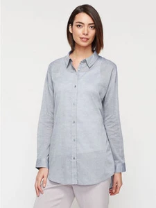 Eileen Fisher CHAMBRAY Airy Organic Cotton Classic Collar Shirt PS $188 - Picture 1 of 6