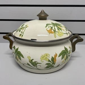 German ASTA German Enamelware Pot w/ Domed Lid - Trumpet Squash Pattern - Picture 1 of 21