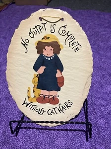 Vintage Plain Jane Slate Roof Tile Wall Hanging, 1996 Signed, Folk Art Style Cat - Picture 1 of 5