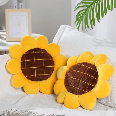 2 Pieces 3D Sunflower Flower Floor Pillow Seating Cushion Mat Sunflower Shaped T - Image 1 of 4