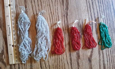 LOT OF 6 VINTAGE- Seed Bead Variety 2 White, 3 Red, 1 Green/Teal - Image 1 of 4
