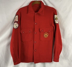 Vintage Boy Scotts of America Wool Shirt Men Small Red Patches Long Sleeve - Picture 1 of 6
