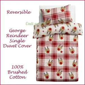 Christmas Reindeer Single Bed Reversible Duvet Cover Set 100% Brushed Cotton NEW - Picture 1 of 24