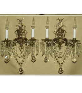 Par Aplique Lámpara Vintage Bronce Latón Cristal ROCOCO Francesa España Comedor - Imagen 1 de 5