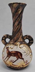 Hubert Bequet 1940 Belgium Ceramic Deer Hand Painted Antique Pitcher Vase. Gold. - Picture 1 of 7