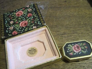 Vintage NOS AVON RAPTURE Perfume Glace Solid Trinket Box Rose W/Petite Point - Picture 1 of 2