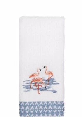 Juego de toallas de mano bordadas Sonoma Flamingo Flock blanco/azul Foto 1 de 3