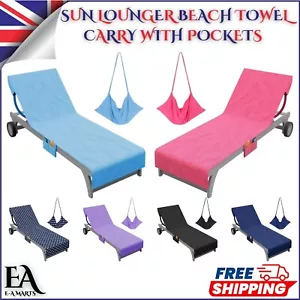 Vinsani Sun Lounger Beach Towel Carry Pockets Compact Soft Microfibre Quick Dry - Picture 1 of 61