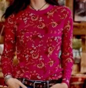 Camicia donna Sundance taglia XS velluto rosso floreale manica lunga Henley - Foto 1 di 6