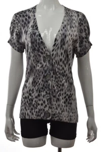 Suéter para mujer Kenneth Cole Reaction talla M gris estampado animal cárdigan seda - Imagen 1 de 5