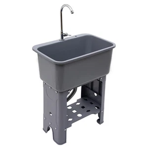 30.11" H Utility Sink Laundry Tub Freestanding with 360° Stainless Steel Faucet - Picture 1 of 18