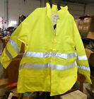 Hi-Vis Lime Safety Rain Jacket Coat w Hood - Zip + Snap - 4XL