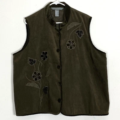 Colete Jessica Holbrook Feminino Tamanho 1X Verde Acolchoado Floral Bordado Botão para Cima - Imagem 1 de 3