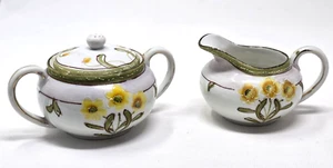 Yellow Daisy Noritake China Sugar and Creamer with Lid Set Raised Hand Painted - Picture 1 of 8