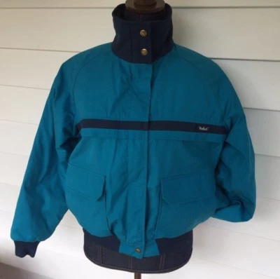 复古羊毛大衣色块孔雀蓝色夹克带口袋,有衬里,尺寸 M*FREESHP* — 第 1/4 张图片