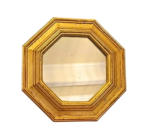Vintage Gold Gilt Wood Octagon Mirror Distressed Wall Decor made Italy small 7" - Picture 1 of 6