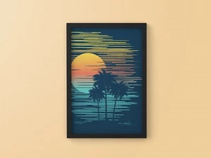 Sunset on Tropical Beach with Palm Trees A4 Poster Print Décor Gift Wall Art - Picture 1 of 1