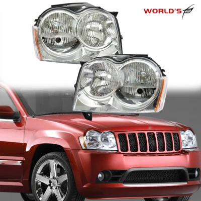 For 2005-2007 Jeep Grand Cherokee Headlights Headlamps Replacement Left+Right - Image 1 of 4