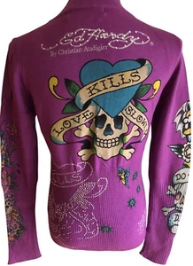 ED Hardy By Christian Audigier Sweater Jacket LOVE KILLS SLOWLY Full Zip Size L - Picture 1 of 18