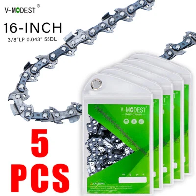 V-MODEST 5 Pack Chainsaw Chain For Stihl MS170 MS180 017 019 023 16 Inch .043 3/8 LP 55DL