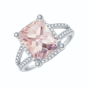 4.50Ct Princess Cut Morganite Diamond 14k White Gold Plated Engagement Ring 6 7 - Picture 1 of 4